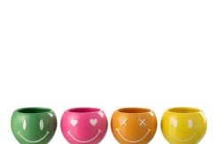ohgreen Bloempot smiley porselein mix medium assortiment van 4