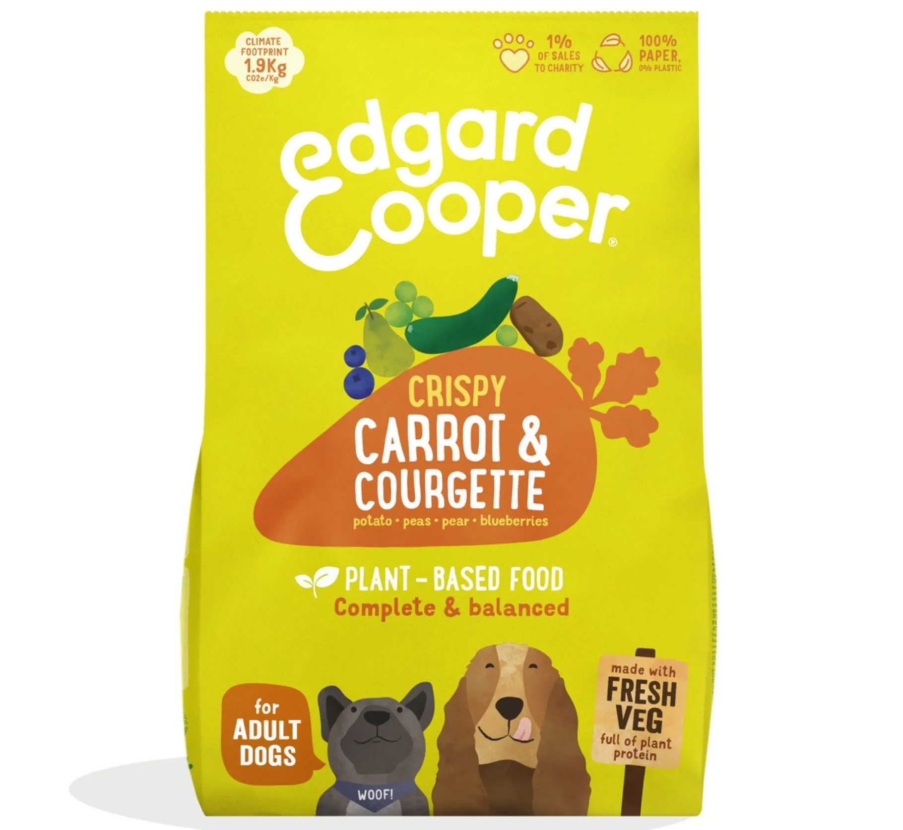 ohgreen Edgard & cooper, hondenbrokken voor adult plant based wortel, 1kg