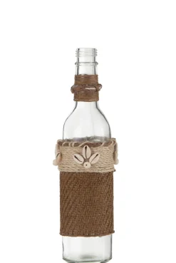 ohgreen Fles decoratie met schelpen glas bruin