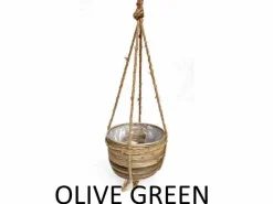 ohgreen hanging basket stripe with rope d40h30cm - olive green