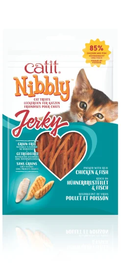 ohgreen Kattensnack nibbly jerky kip & vis 30g