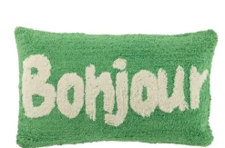 ohgreen Kussen bonjour getuft katoen groen/wit