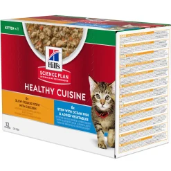 ohgreen Natvoer voor katten hill's science plan healthy cuisine kitten stoofpotje met kip en toegevoegde groenten, met zalm en toegevoegde groenten multipack 12x80g