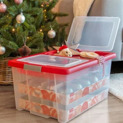 ohgreen Nesta kerst box 51l met trays voor 40 kerstballen tr rood