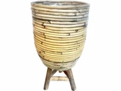 ohgreen Pot streep grijs houten pootjes