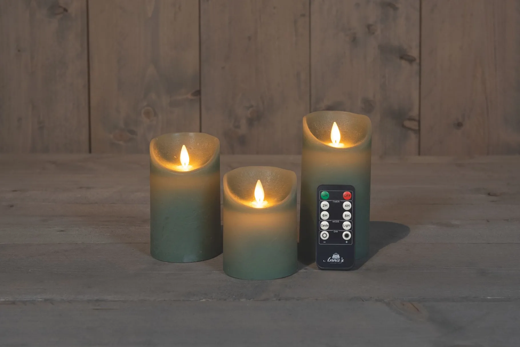 ohgreen Set van 3 rustieke wax led kaarsen met bewegende vlam jade groen