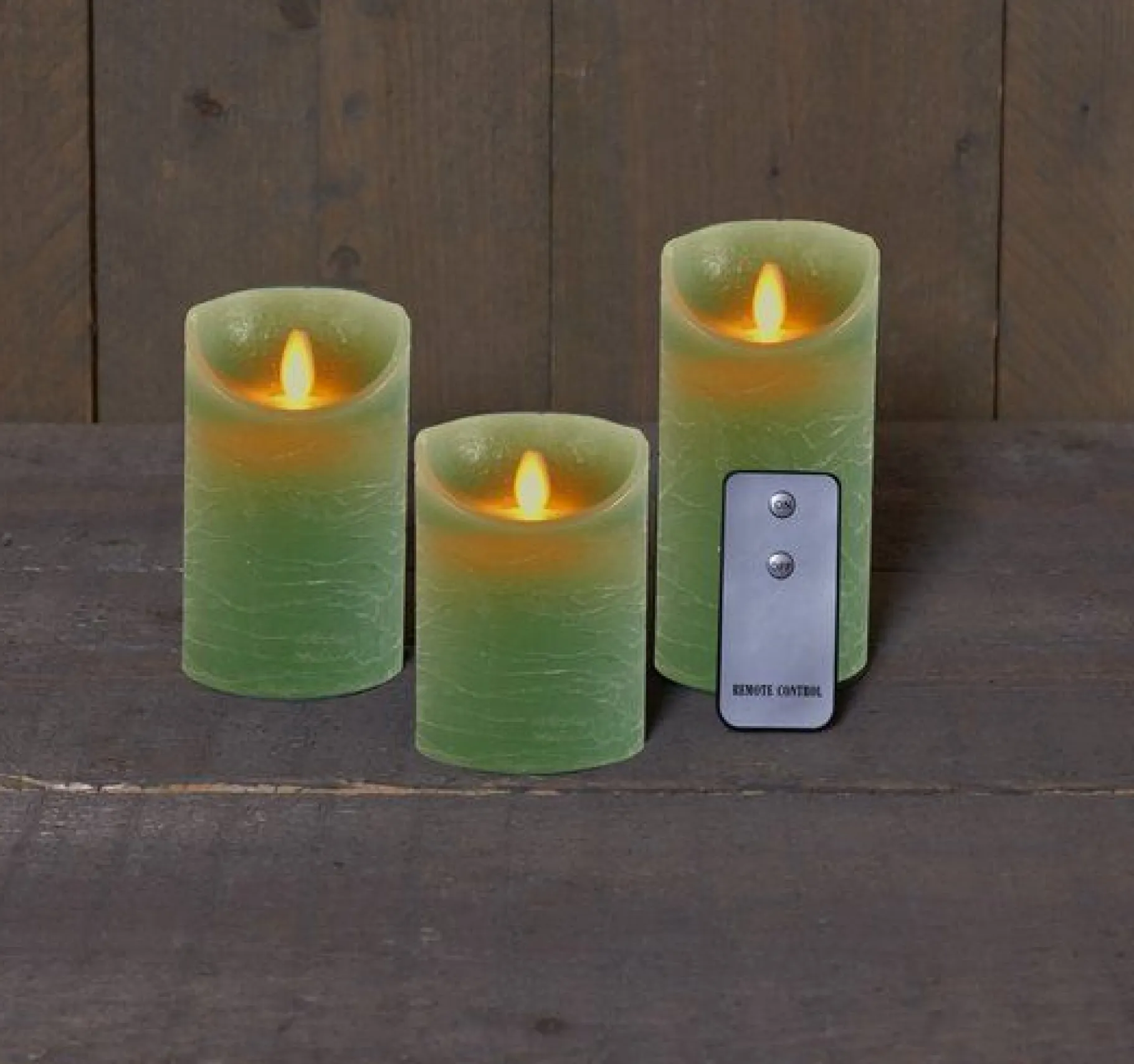ohgreen Set van 3 rustieke wax led kaarsen met bewegende vlam jade groen