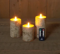 ohgreen Set van 3 rustieke wax led kaarsen met bewegende vlam berk wit