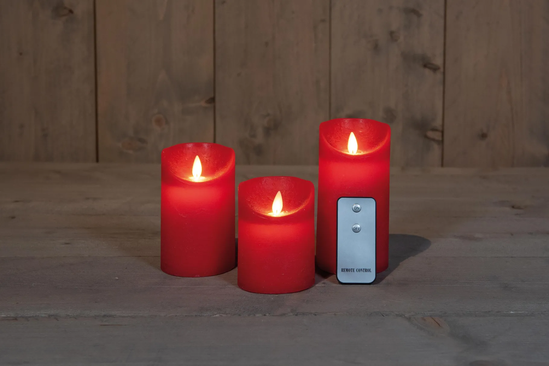 ohgreen Set van 3 rustieke wax led kaarsen met bewegende vlam rood