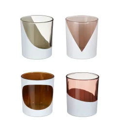 ohgreen Theelicht houder d.roze bruin grijs l.roze 4 assorti - h8xd7cm