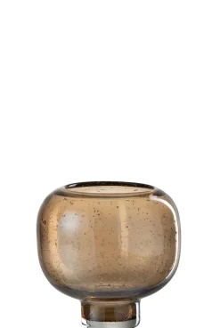 ohgreen Vaas op voet rond glas amber s (16x16x16cm)