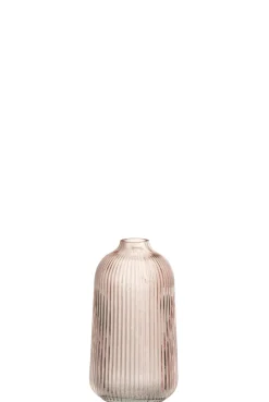 ohgreen Vaas ribbels hoog glas roze (9x9x18cm)